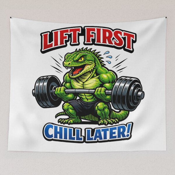 Item preview,  Lift First Chill Later Funny Lizzard Weightlifting Gym Illustration designed and sold by Owcomm.