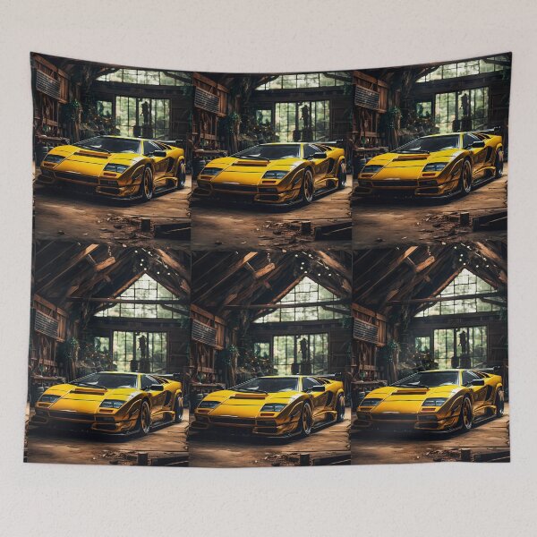 Item preview, Vintage Style Super Car Hidden Inside A Rustic Workshop designed and sold by RevUpDesign.