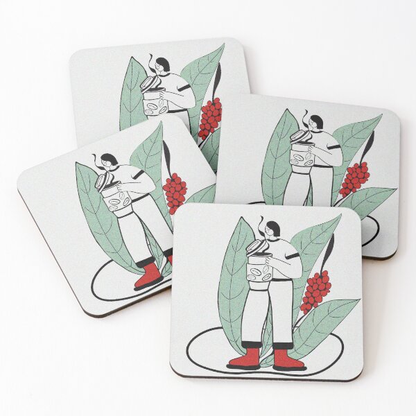 Item preview,  Sustainable coffee concept. A woman with a reusable cup surrounded by coffee plant leaves. Illustration with texture and grain of a coffee lover holding a giant takeaway cup and coffee berries. designed and sold by TaniaArtDesign.