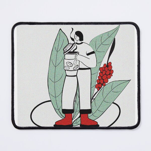 Item preview,  Sustainable coffee concept. A woman with a reusable cup surrounded by coffee plant leaves. Illustration with texture and grain of a coffee lover holding a giant takeaway cup and coffee berries. designed and sold by TaniaArtDesign.