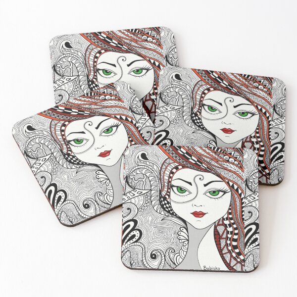 Item preview, Zentangle  Girl with Emerald Eyes designed and sold by BABISKO ZEN ART.