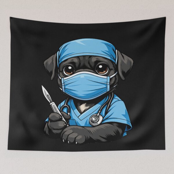 Item preview, Pug Surgeon Dog with Medical Mask and Scalpel designed and sold by Tsugraf Designs.
