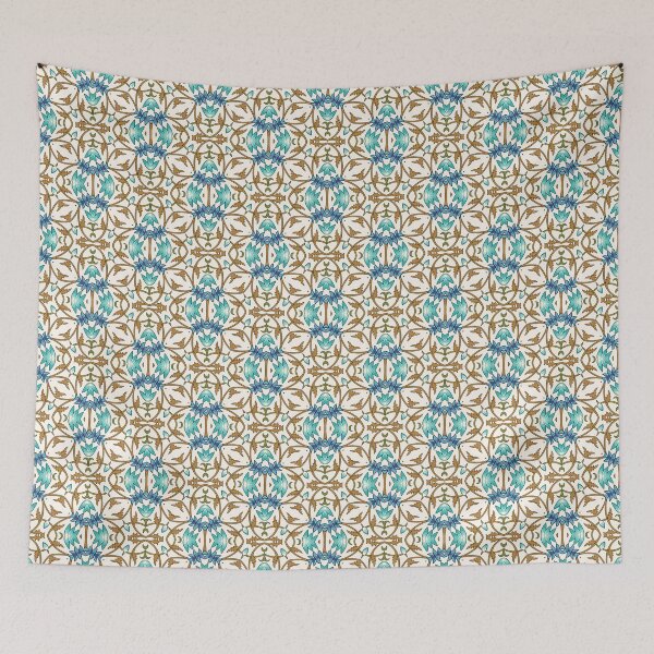 Item preview, Teal and Blue Floral Seamless Pattern, Vintage Botanical Repeat, Decorative Symmetrical Design designed and sold by GraceInNatureCo.