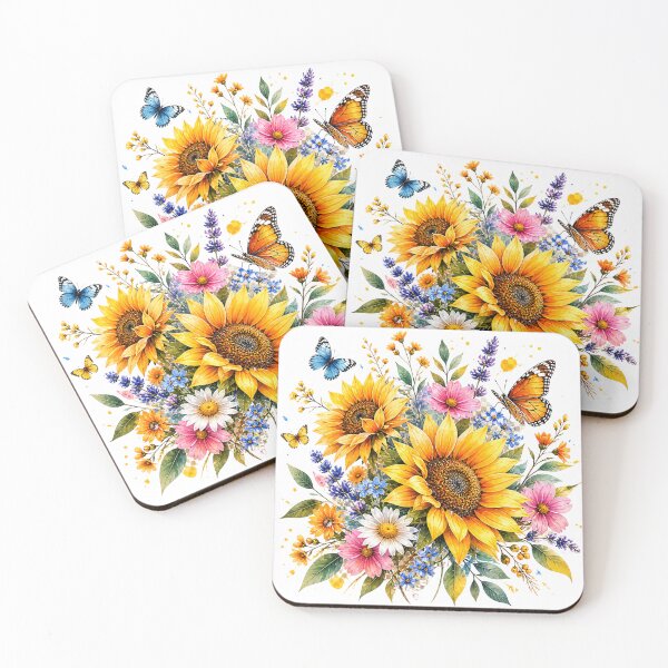 Item preview, Sunflower Bouquet with Butterflies – Bright Floral Aesthetic Design designed and sold by Erik Visnievskij.