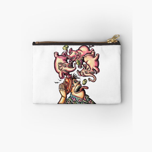 Item preview, hungover man with hot water bag is fed pills by flying pink elephants designed and sold by LisaHaney.