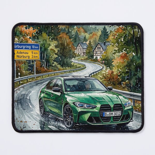 Item preview, Modern Green Car Cruising Along Famous Racetrack Route designed and sold by RevUpDesign.
