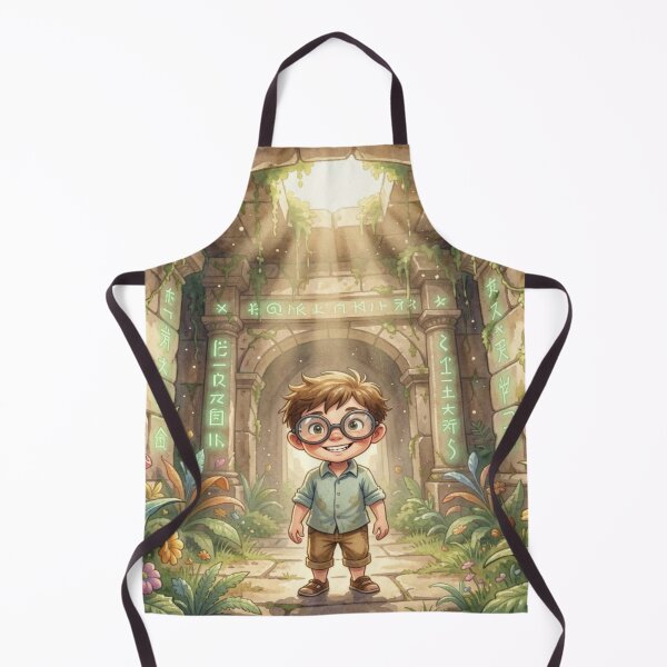 Item preview, Magical children's explorer in ancient ruins with glowing symbols and warm mystical light designed and sold by FotoworldEdel.