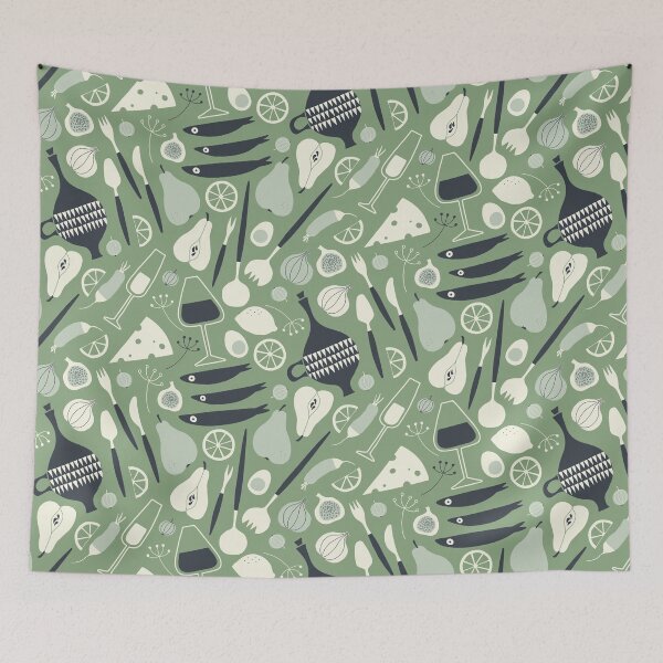 Item preview, Summer Picnic - sage green, cream & charcoal designed and sold by Johanna Kindvall.