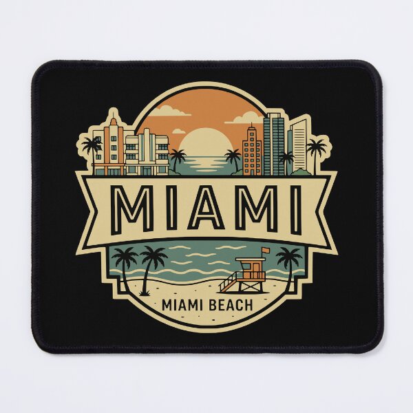 Item preview, Retro Miami Beach Florida Cityscape Vintage Travel Badge designed and sold by Imaginationbeyond.