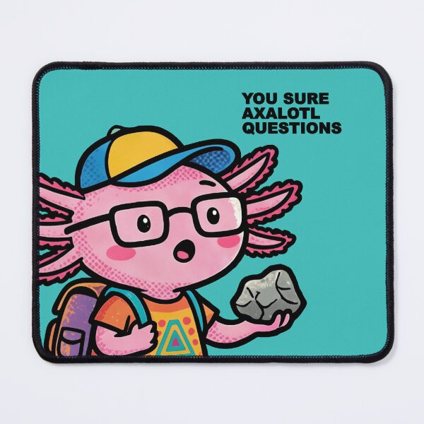 Item preview, You sure Axalotl Questions cute nerd pink tadpole with aztec shirt holding rock designed and sold by bard-art.