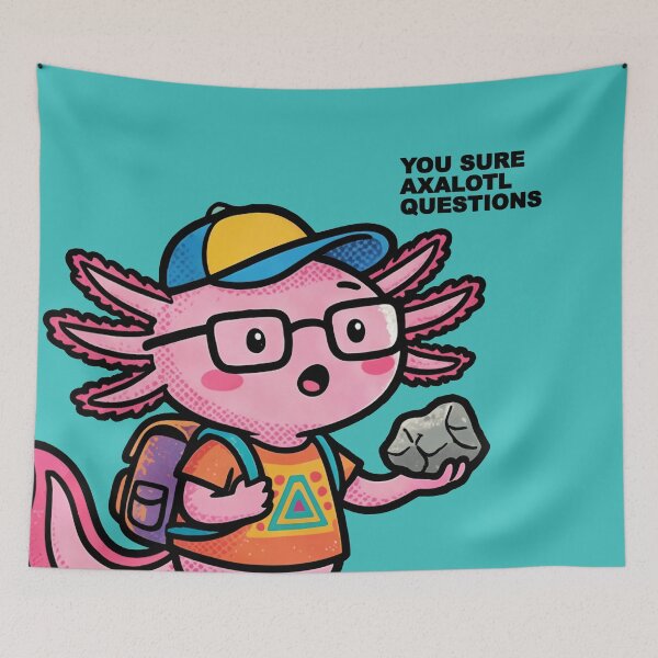 Item preview, You sure Axalotl Questions cute nerd pink tadpole with aztec shirt holding rock designed and sold by bard-art.