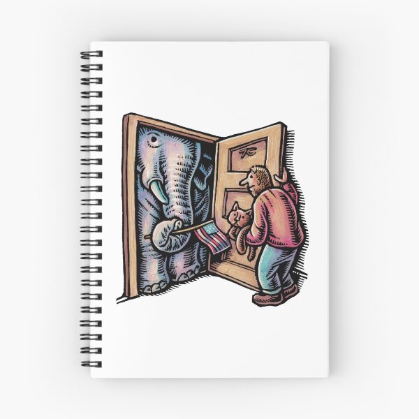 Item preview, man opens door to see elephant in the doorway with a little american flag designed and sold by LisaHaney.
