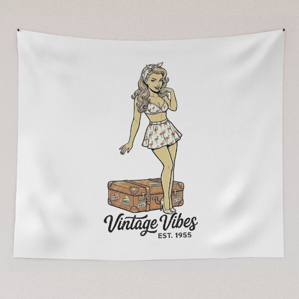 Item preview, Pink Flamingo Fever – Vintage Travel Pin-Up Babe designed and sold by LyssasMindArt.