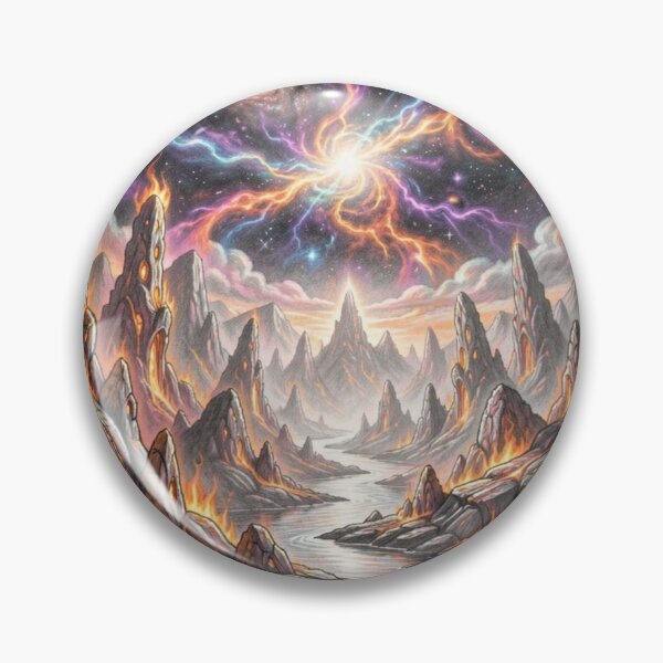 Item preview, Surreal fire landscape with cosmic galaxies and luminous energy above burning rock formations designed and sold by FotoworldEdel.
