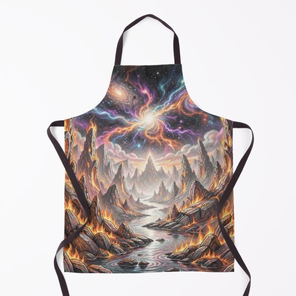 Item preview, Surreal fire landscape with cosmic galaxies and luminous energy above burning rock formations designed and sold by FotoworldEdel.