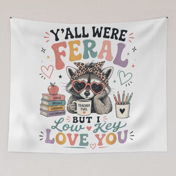 Item preview, Retro Groovy Y'all Were Feral But I Low Key Love You designed and sold by YubitaLeLe.