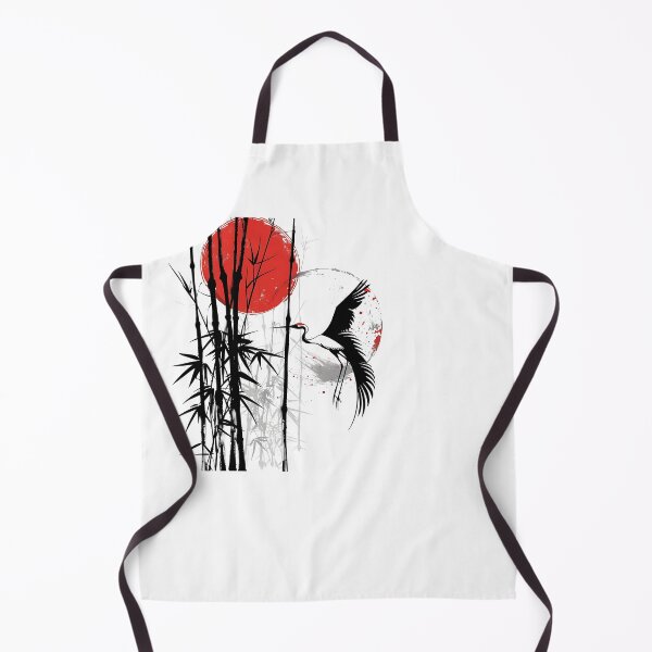 Item preview, Japanese Crane Red Sun Art | Minimal Black White Ink Style | Oriental Aesthetic Design designed and sold by amareshdas008.