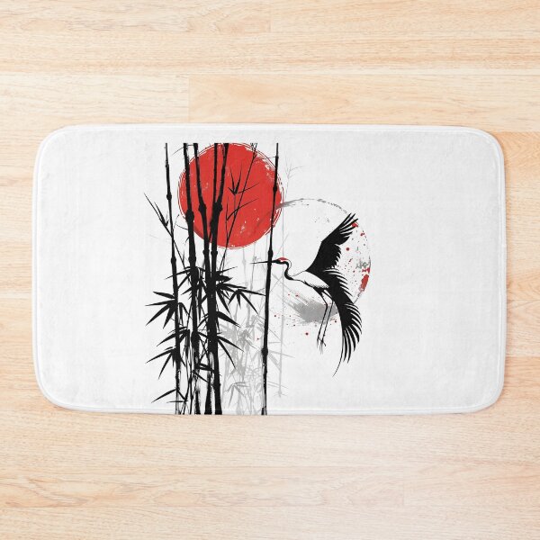 Item preview, Japanese Crane Red Sun Art | Minimal Black White Ink Style | Oriental Aesthetic Design designed and sold by amareshdas008.