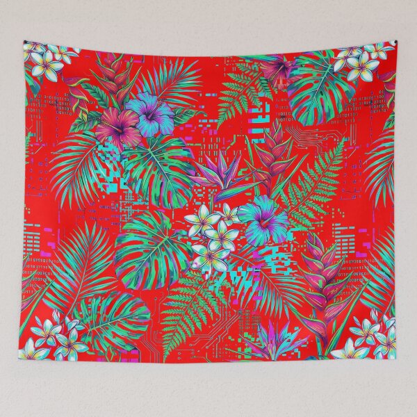 Item preview, Vaporwave Glitch-Art: Fragmented Hawaiian Jungle Pattern designed and sold by warayut.