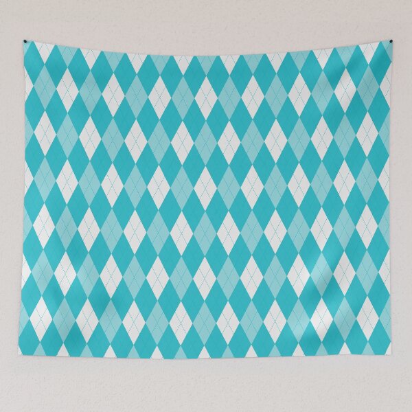 Artikelvorschau, Weißes und cyanfarbenes Argyle-Muster entworfen und verkauft von pattern-archive.