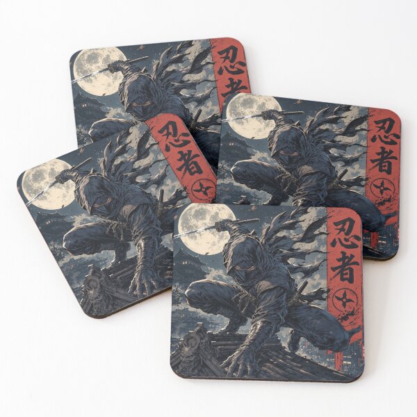 Item preview, A Japanese ninja posing against the moon designed and sold by whiteblackcat.
