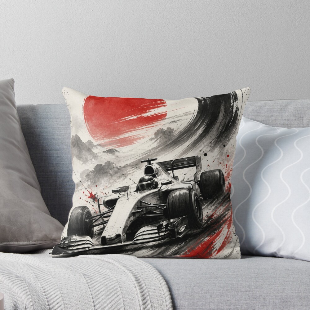 Ink Brush Grand Prix: One Design, On Everything You Own — Throw Pillow
