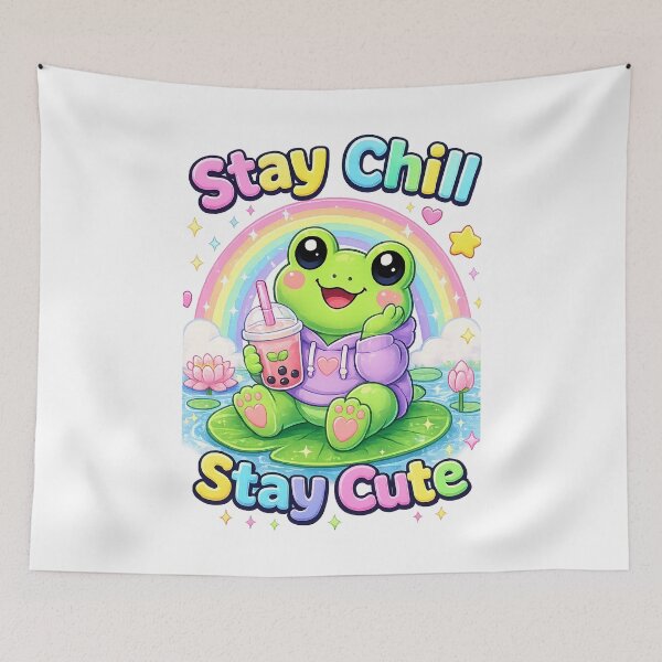 Item preview, Stay Chill Stay Cute Frog – Kawaii Frog Bubble Tea Pastel Aesthetic Cute Animal Design designed and sold by Clothes With Smiling Animals Walt Gral.