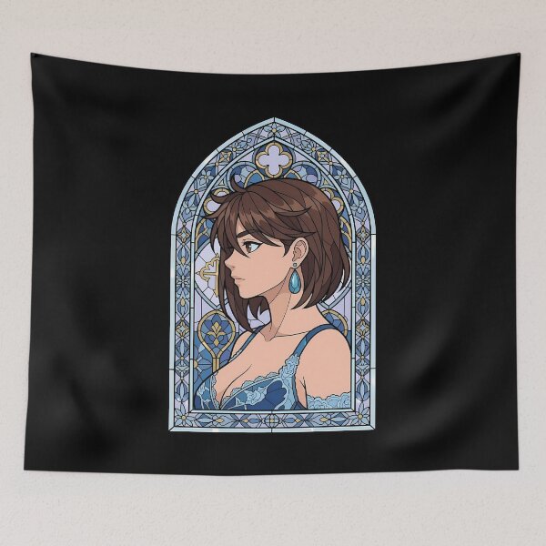 Item preview, Momo Ayase Dandadan Blue Stained Glass Profile Portrait designed and sold by mildaclairmo.