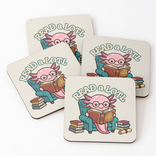 Item preview, I READ A LOTL cute axolotl nerd pink tadpole with books and mayan calendar designed and sold by bard-art.