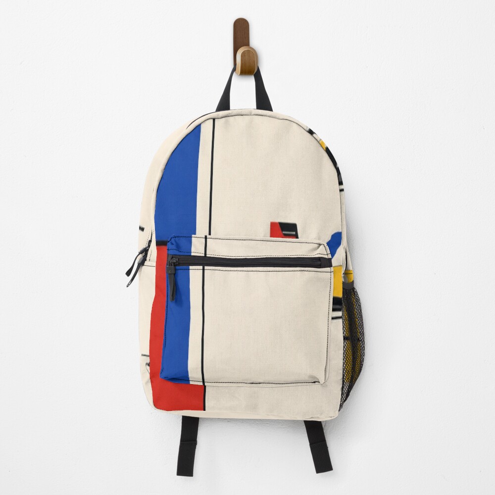 Geometric Racing Grand Prix Racer Primary Color Bauhaus Art on a backpack