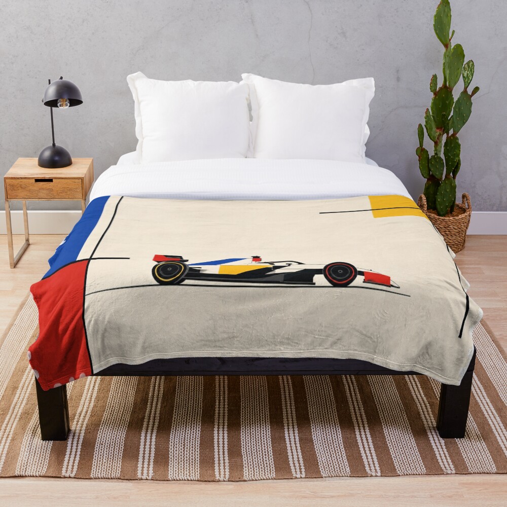 Geometric Racing Grand Prix Racer Primary Color Bauhaus Art on a throw blanket