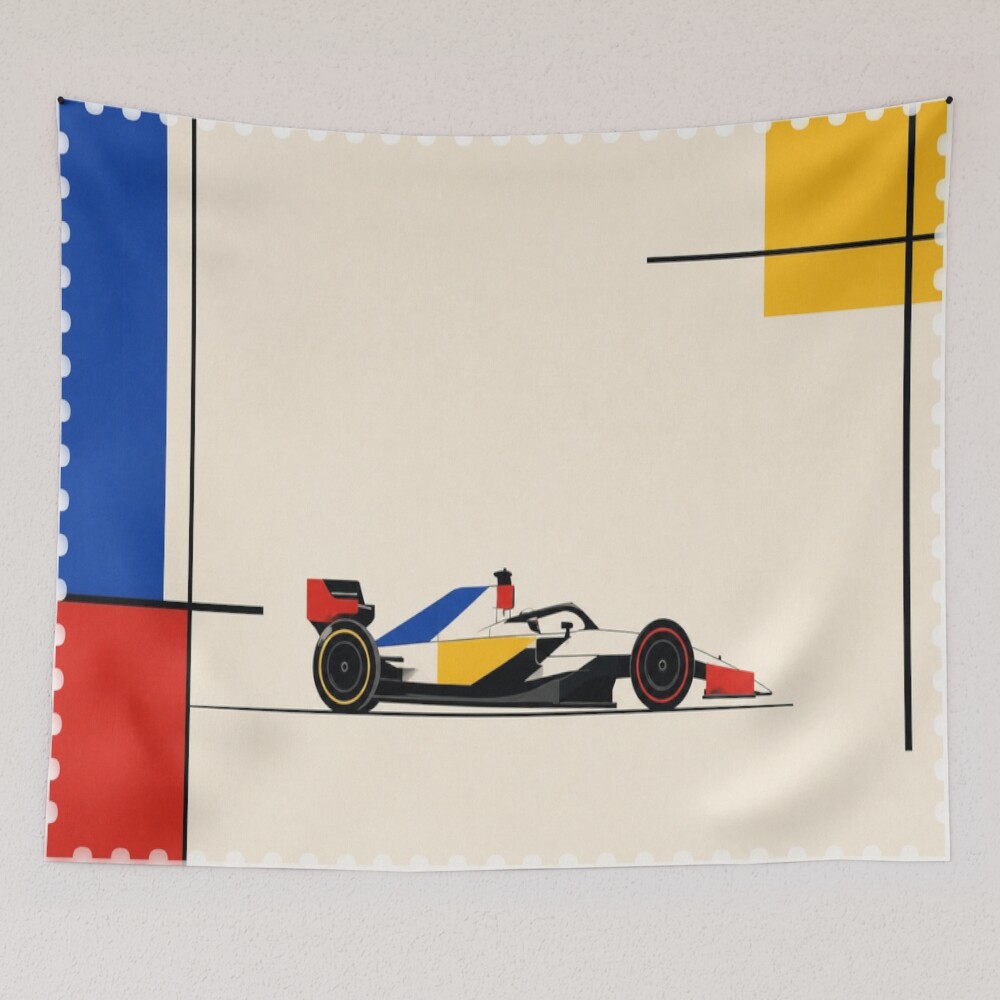 Geometric Racing Grand Prix Racer Primary Color Bauhaus Art on a tapestry