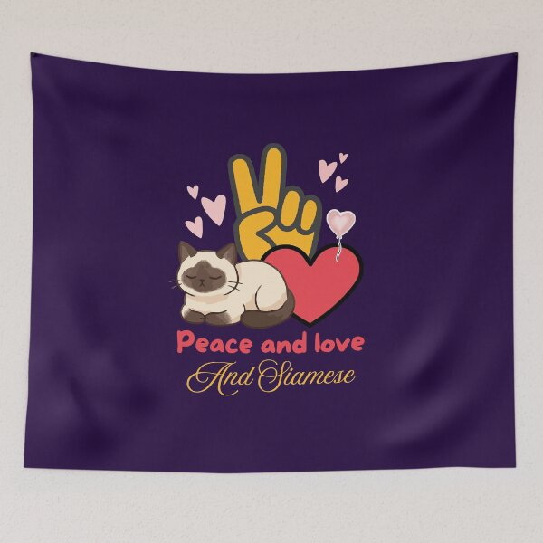Item preview, Peace Love and Siamese Cat - Cute Aesthetic Kawaii Kitten designed and sold by Fateh-Kro ⭐⭐⭐⭐⭐.