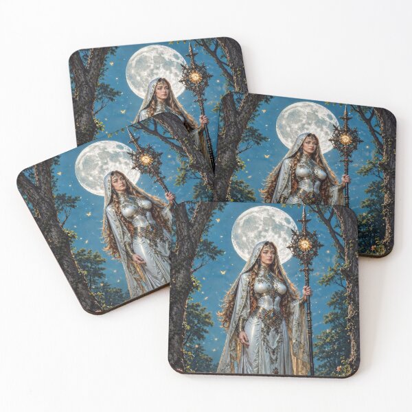Item preview, Moon Priestess in Enchanted Forest | Fantasy Goddess Under Full Moon designed and sold by DrakariArt.
