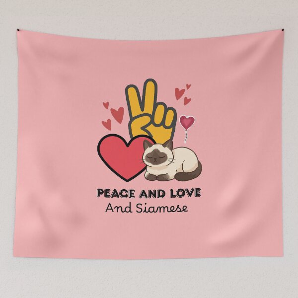Item preview, Peace Love and Siamese Cat - Cute Aesthetic Kawaii Kitten designed and sold by Fateh-Kro ⭐⭐⭐⭐⭐.