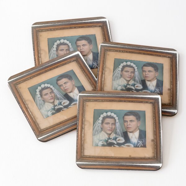 Item preview, picture of the bride and groom the picture was created during the Second World War Štefan Drabik with Anna Drabikova born Korenna designed and sold by Nalimkibard.