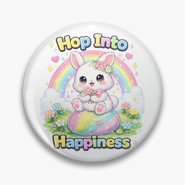 Item preview, Hop Into Happiness – Cute Bunny Kawaii Design with Rainbow & Flowers designed and sold by Clothes With Smiling Animals Walt Gral.