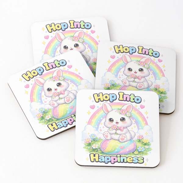 Item preview, Hop Into Happiness – Cute Bunny Kawaii Design with Rainbow & Flowers designed and sold by Clothes With Smiling Animals Walt Gral.