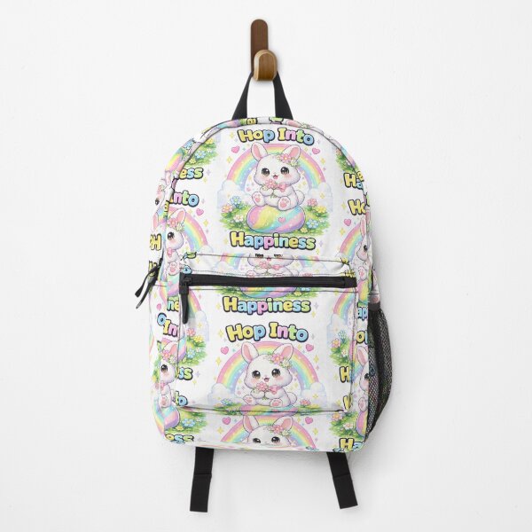 Item preview, Hop Into Happiness – Cute Bunny Kawaii Design with Rainbow & Flowers designed and sold by Clothes With Smiling Animals Walt Gral.
