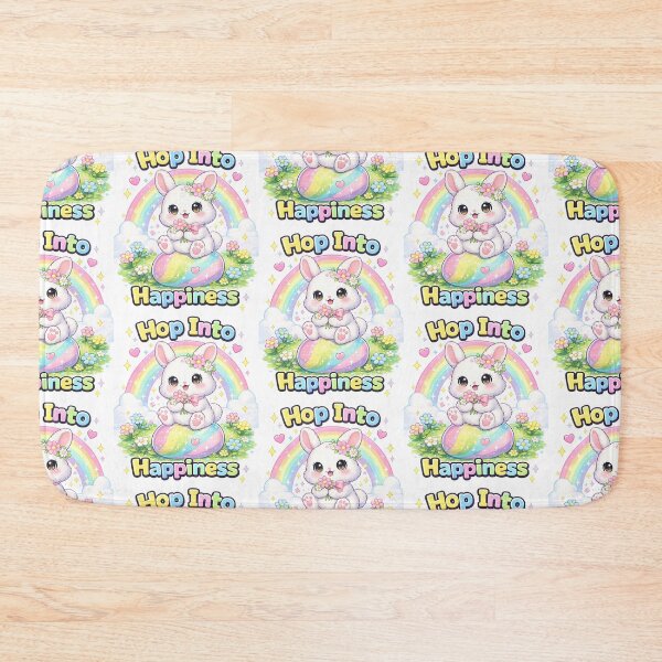 Item preview, Hop Into Happiness – Cute Bunny Kawaii Design with Rainbow & Flowers designed and sold by Clothes With Smiling Animals Walt Gral.