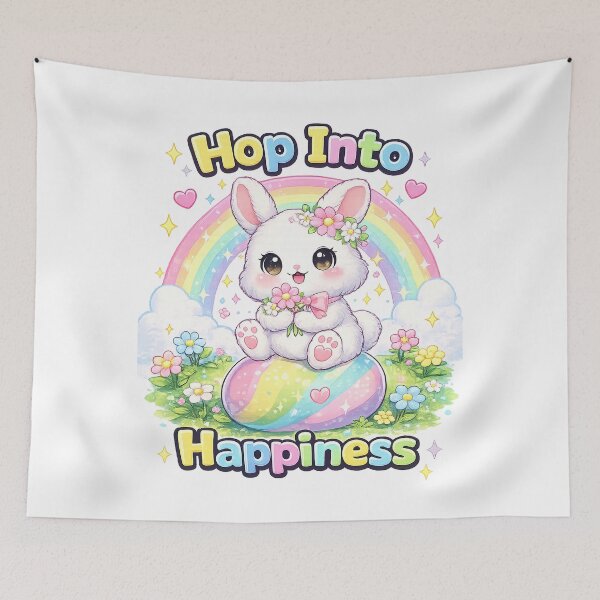 Item preview, Hop Into Happiness – Cute Bunny Kawaii Design with Rainbow & Flowers designed and sold by Clothes With Smiling Animals Walt Gral.
