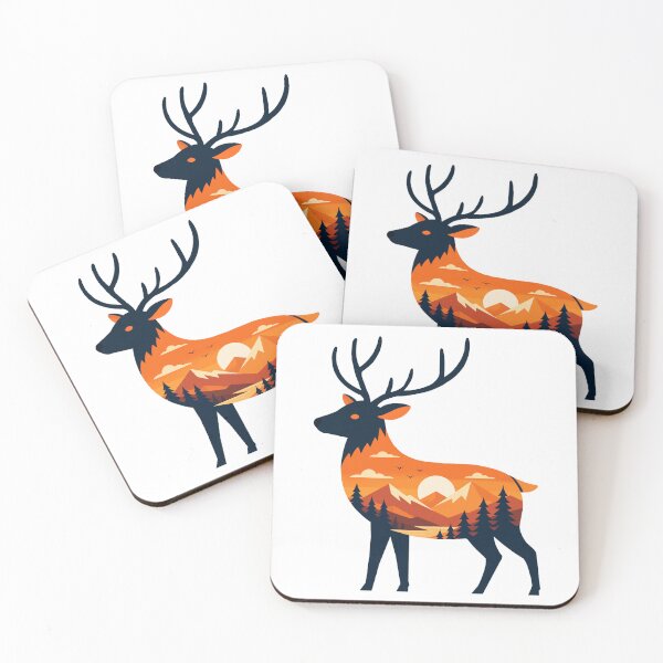 Item preview, Deer Silhouette Mountain Sunset Landscape designed and sold by OlhaDreamArt.