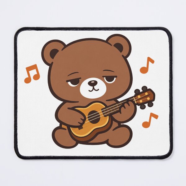 Item preview, Grumpy Kawaii Bear Playing Ukulele with Music Notes Cute Brown Teddy Musician Illustration designed and sold by Owcomm.