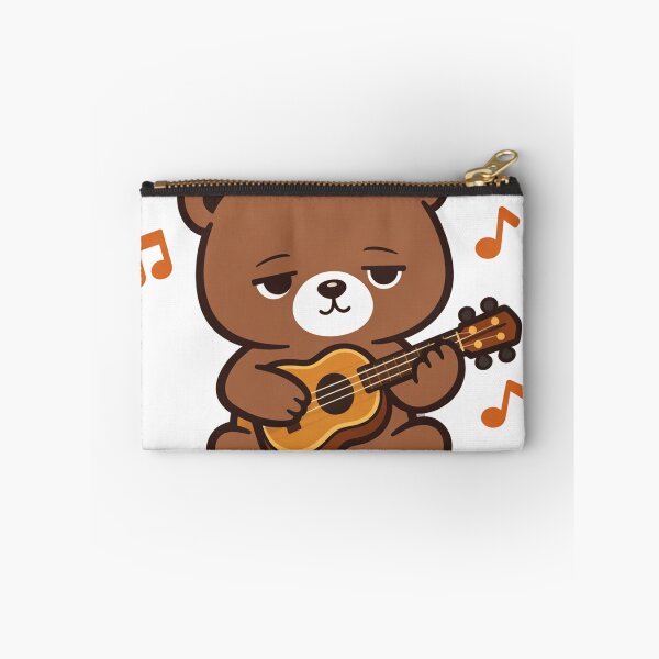 Item preview, Grumpy Kawaii Bear Playing Ukulele with Music Notes Cute Brown Teddy Musician Illustration designed and sold by Owcomm.