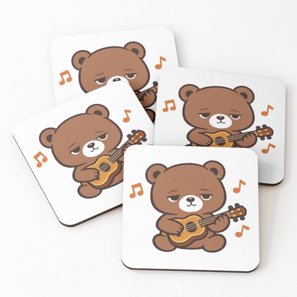 Item preview, Grumpy Kawaii Bear Playing Ukulele with Music Notes Cute Brown Teddy Musician Illustration designed and sold by Owcomm.