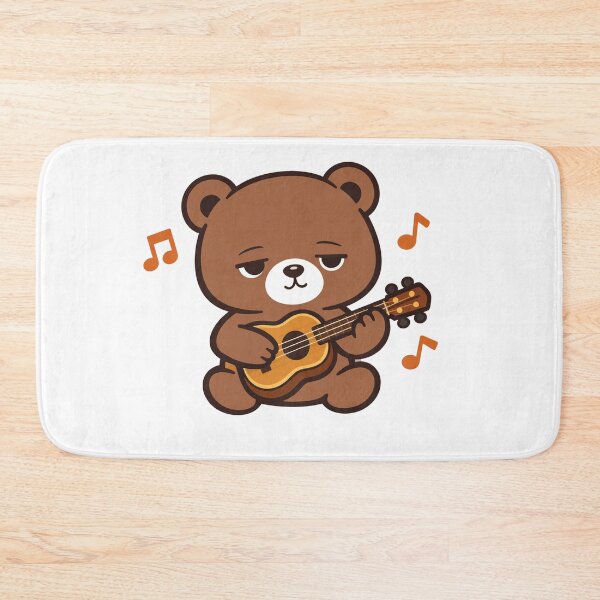 Item preview, Grumpy Kawaii Bear Playing Ukulele with Music Notes Cute Brown Teddy Musician Illustration designed and sold by Owcomm.