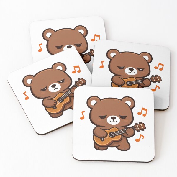 Item preview, Grumpy Kawaii Bear Playing Ukulele with Music Notes Cute Brown Bear Musician Illustration designed and sold by Owcomm.