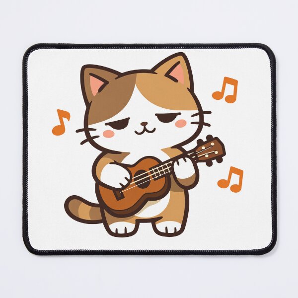 Item preview, Grumpy Kawaii Cat Playing Ukulele with Music Notes Cute Cartoon Kitten Musician designed and sold by Owcomm.