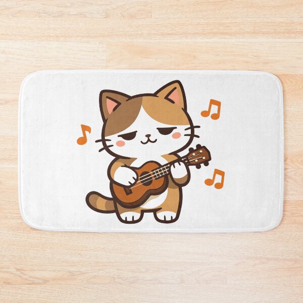 Item preview, Grumpy Kawaii Cat Playing Ukulele with Music Notes Cute Cartoon Kitten Musician designed and sold by Owcomm.