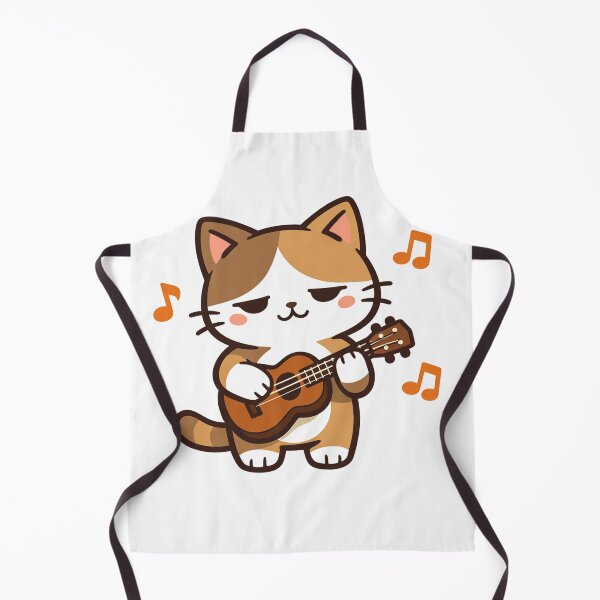 Item preview, Grumpy Kawaii Cat Playing Ukulele with Music Notes Cute Cartoon Kitten Musician designed and sold by Owcomm.